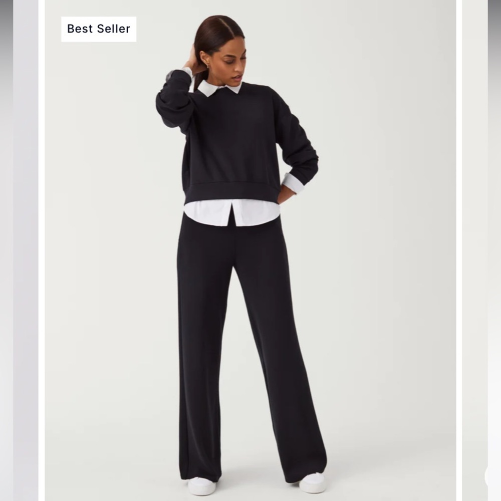 ❤️ Spanx black 50239 AirEssentials Wide Leg Pant